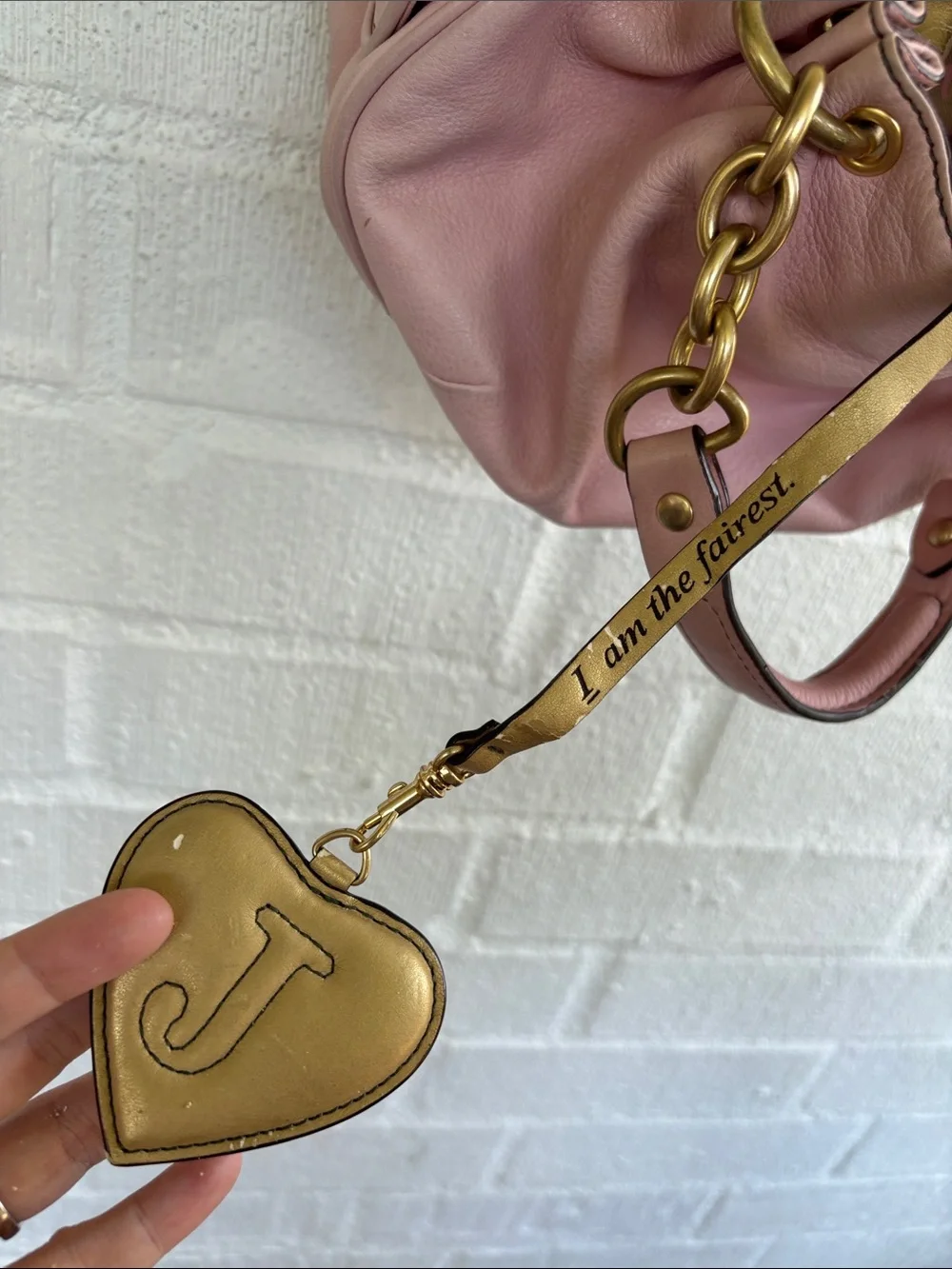 Juicy Couture Leather Vintage Soft Pink Shoulder Handbag with Gold Chain Details